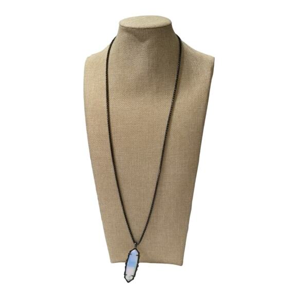 Kendra Scott "Mystic Bazaar" White Opalite Iridescent Gunmetal Chain Necklace - Picture 5 of 8